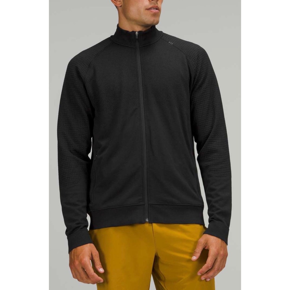 Lululemon Mens Engineered Zip Up Jacket Black Merino Wool Blend XL